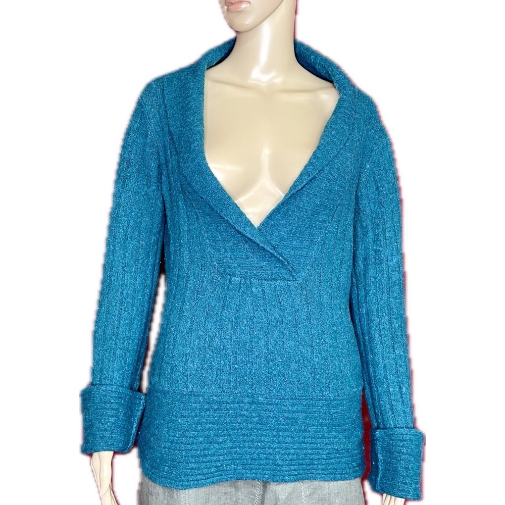 Y2K Say What? Wool V-Neck Fitted Pullover Sweater Size XL